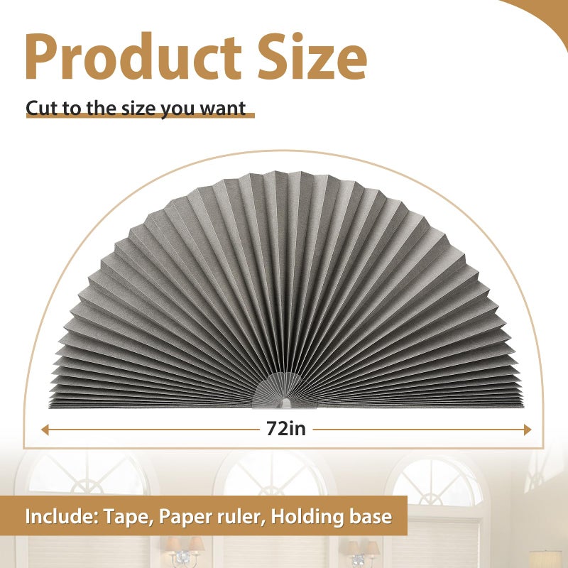 Zipcase 2 Pack Arch Window Shade, Arch Light Filtering Fabric Shade fit for Perfect Half-Round Arch Windows No Tools Installation, Grey, 72â€ x 36â€ - Image 5